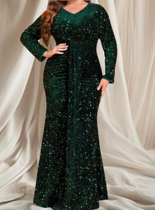 Groene galajurk met pailletten op fluweel mt 46, Kleding | Dames, Gelegenheidskleding, Nieuw, Galajurk, Groen, Ophalen of Verzenden