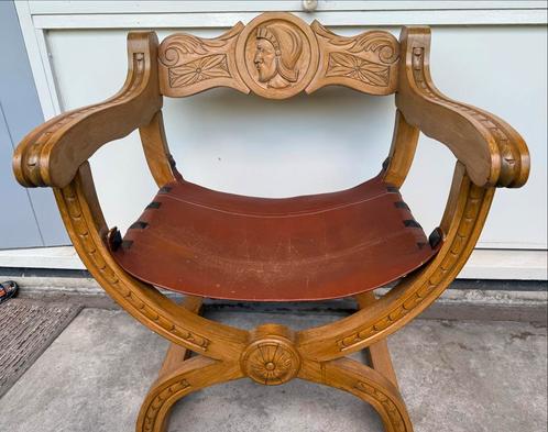 Antieke Stoel met Lederen Zitting, Antiek en Kunst, Antiek | Meubels | Stoelen en Banken, Ophalen of Verzenden