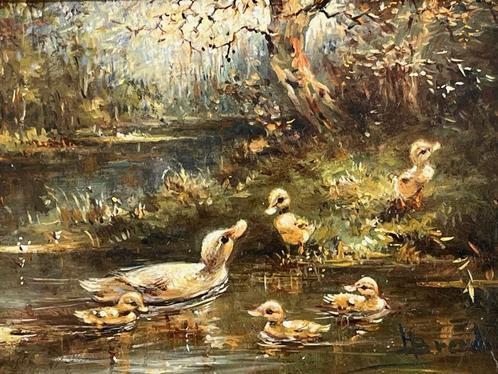 Hendrik Breedveld, moedereend met kuikens, Antiek en Kunst, Kunst | Schilderijen | Klassiek, Ophalen