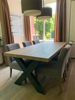 Eettafel met metalen X frame en 6 stoelen, Ophalen, Zo goed als nieuw, 4 tot 6 stoelen