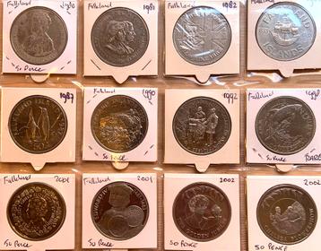 Falkland Islands 12x crownsize munten 1980-2002 beschikbaar voor biedingen
