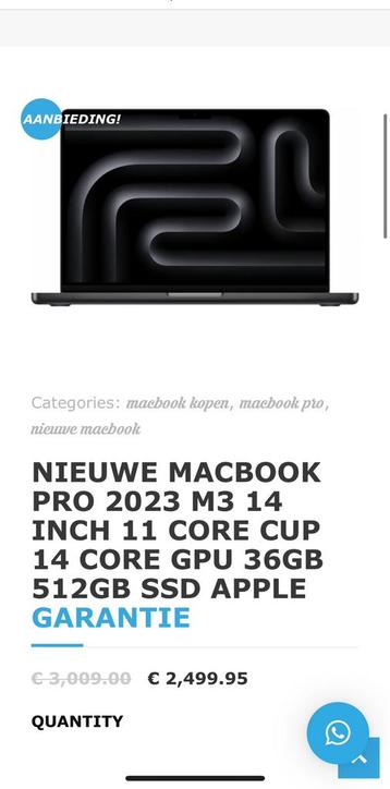 Nieuwe MacBook Pro 2023 M3 14 inch 36Gb 512SSsd