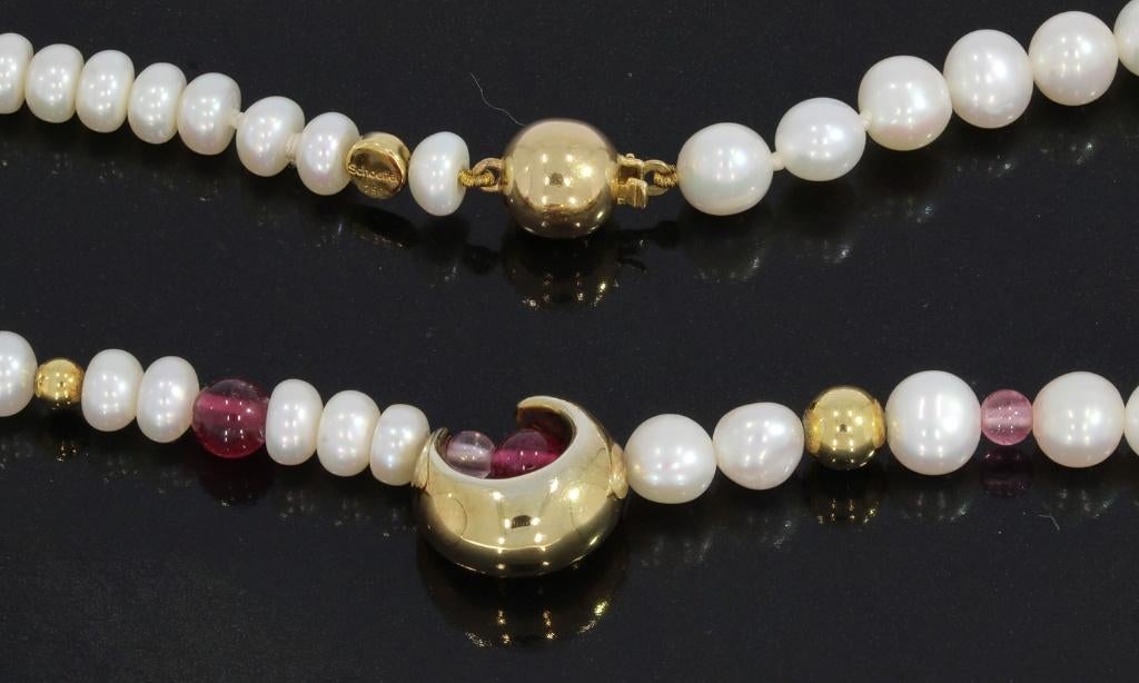 Schoeffel parel ketting 18k slot goud maan toermalijn hanger, Voordeelsieraden, Verzenden, Zo goed als nieuw, Met edelsteen