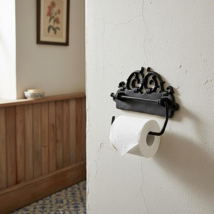 WC rol houder toiletrol houder zwart gietijzer landelijk, Huis en Inrichting, Badkamer | Badtextiel en Accessoires, Nieuw, Overige typen