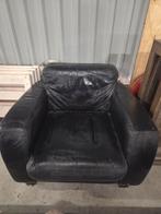 2 Zwarte Lederen Fauteuils, Huis en Inrichting, Ophalen, Gebruikt, 75 tot 100 cm, Modern
