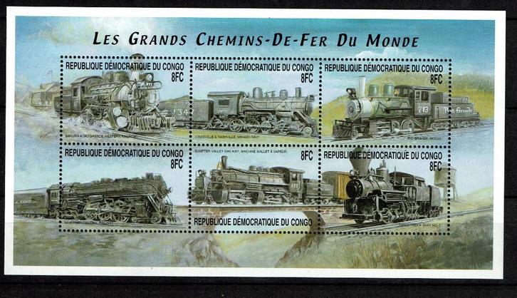 CONGO 2001 PF BLOK TREINEN SPOORWEGEN RAILROAD TRAINS, Postzegels en Munten, Postzegels | Thematische zegels, Postfris, Treinen