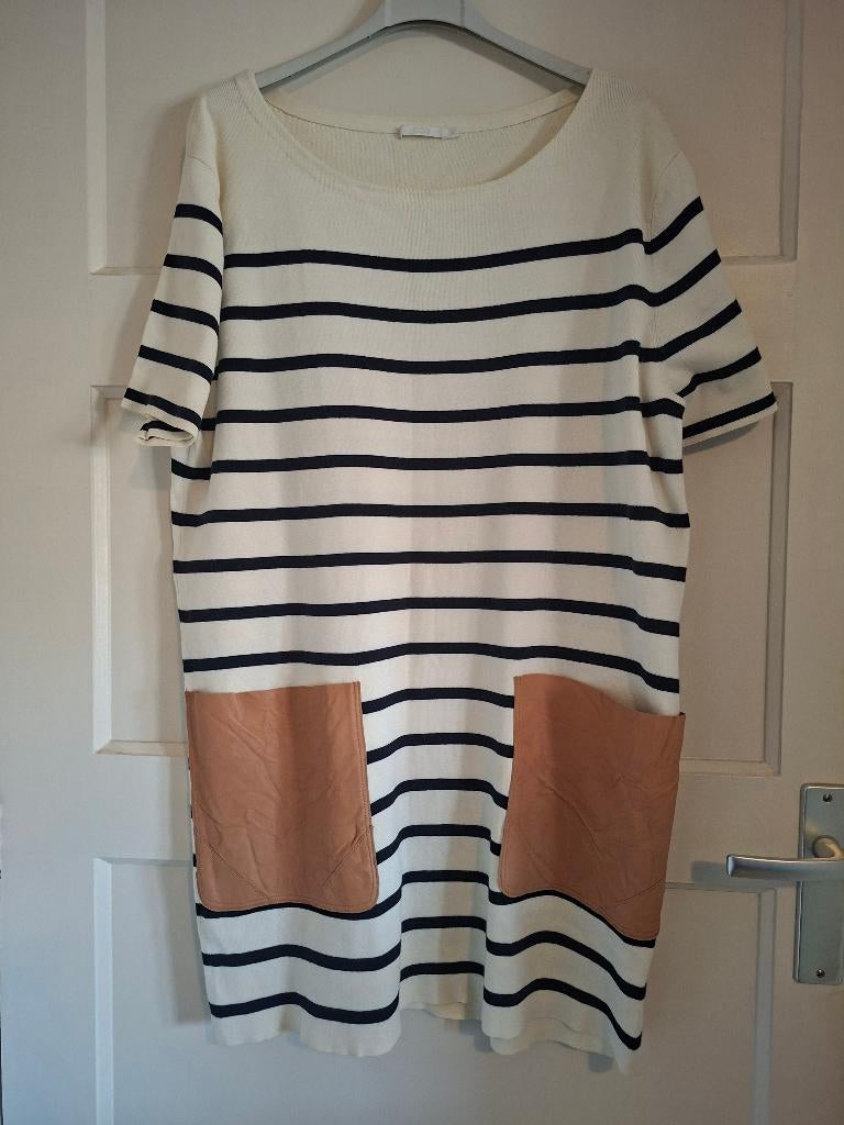 COS Gestreepte Jurk met Leren Zakken, Kleding | Dames, Jurken, Gedragen, Maat 36 (S), Zwart, Knielengte, Ophalen of Verzenden