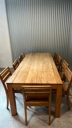 Teakhouten tafel met 9 teakhouten stoelen ., Ophalen, Zo goed als nieuw