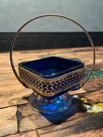 Vintage suikerpot blauw glas vierkant, Antiek en Kunst, Ophalen of Verzenden