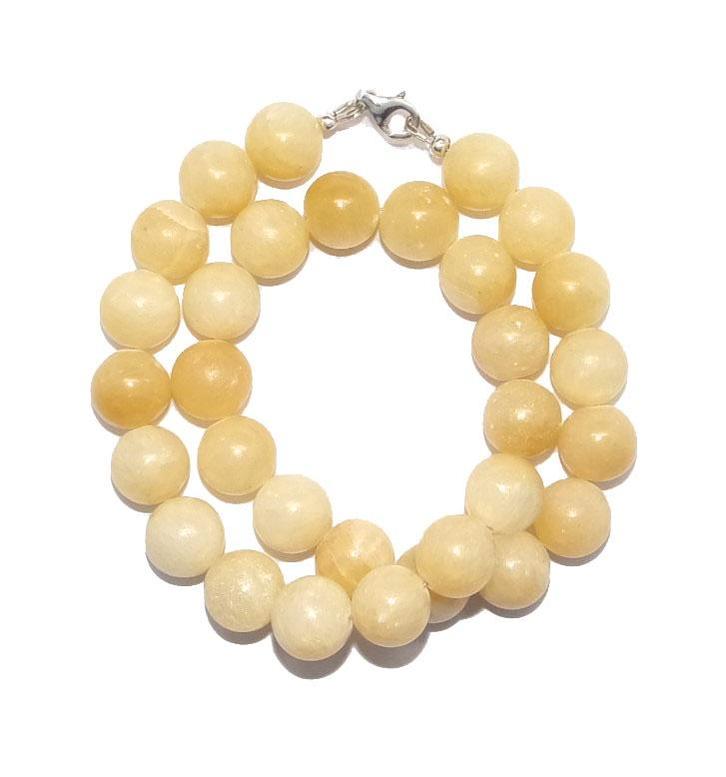 Halsketting Jade geel  Kralen 14 mm  925 sterling zilver, Verzamelen, Mineralen en Fossielen, Mineraal, Ophalen of Verzenden