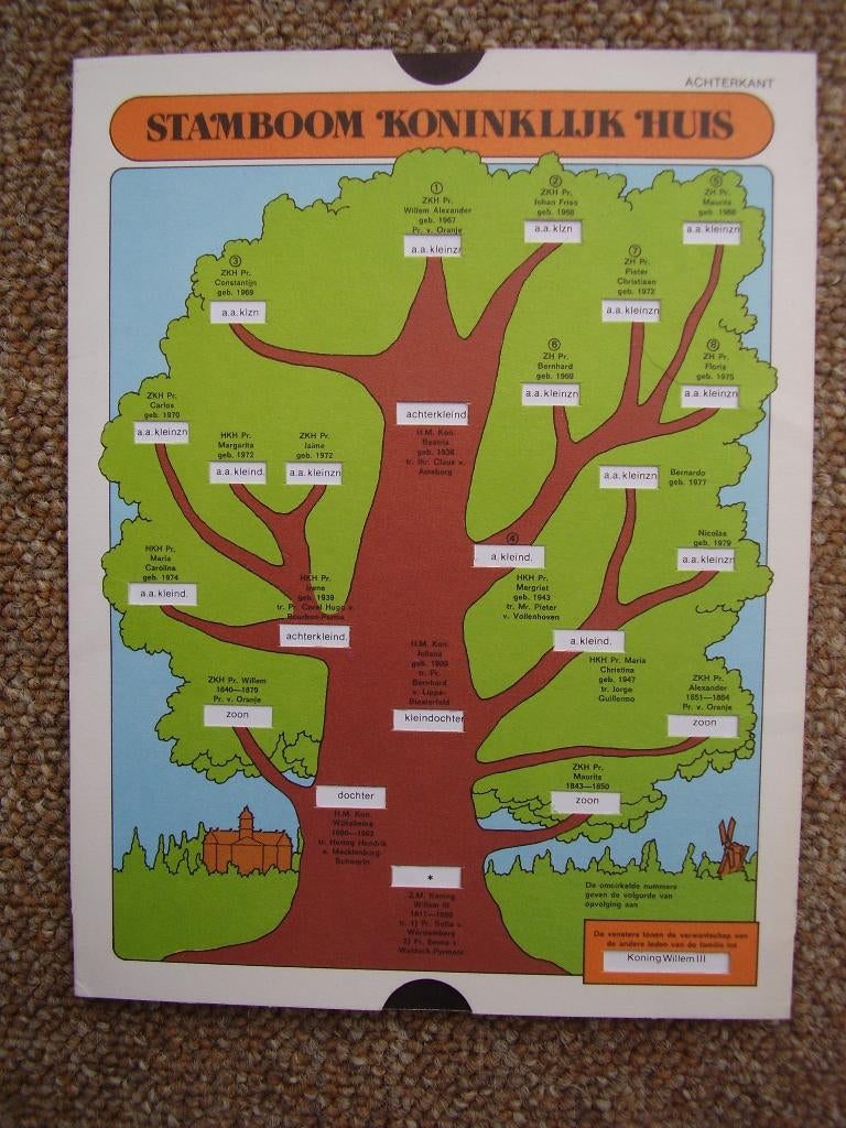 Stamboom Koninklijk huis, Verzamelen, Koninklijk Huis en Royalty, Ophalen of Verzenden, Zo goed als nieuw, Kaart, Foto of Prent