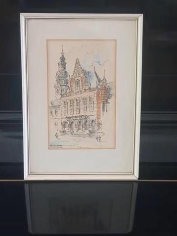 litho /prent Groningen academie gebouw. beschikbaar voor biedingen