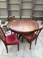 Antieke eethoek – ronde tafel + 4 stoelen, Huis en Inrichting, Complete eetkamers, Ophalen, Zo goed als nieuw