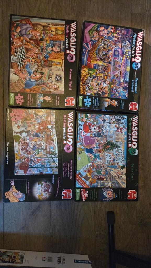 Wasgij Puzzel Collectie - 4 Stuks, Hobby en Vrije tijd, Denksport en Puzzels, Zo goed als nieuw, Legpuzzel, 500 t/m 1500 stukjes
