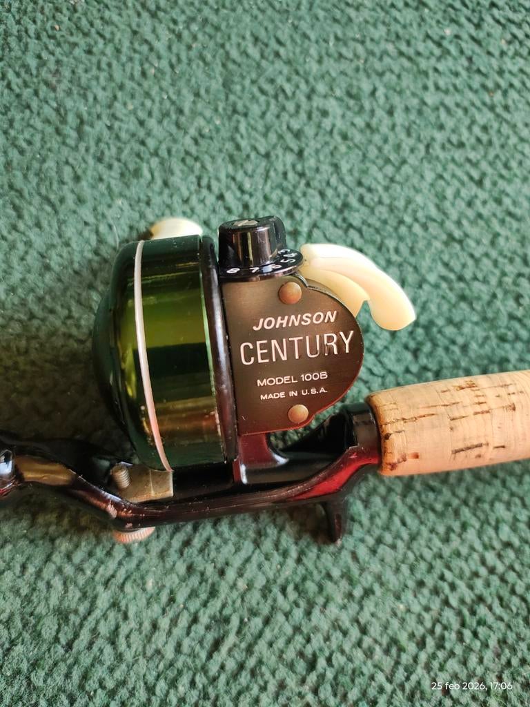 vintage spinhengel 1.87 m. en molen mede in usa, Watersport en Boten, Hengelsport | Roofvissen, Ophalen, Zo goed als nieuw, Werphengel