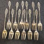 Antieke set van 12 sierlijke zilveren dessertvorken, Antiek en Kunst, Antiek | Bestek, Ophalen of Verzenden
