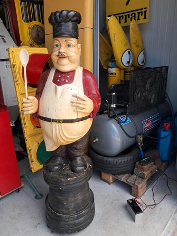 Groot houten beeld stevige Kok153cm bestaat uit 2 delen 80kg beschikbaar voor biedingen