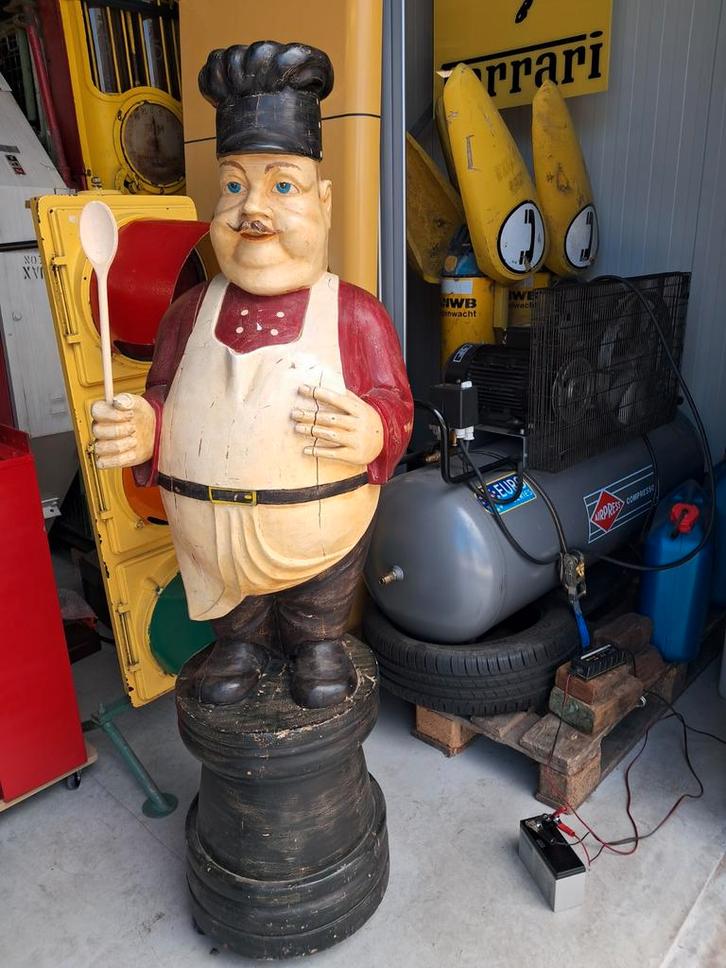 Groot houten beeld stevige Kok153cm bestaat uit 2 delen 80kg, Verzamelen, Beelden en Beeldjes, Gebruikt, Mens, Ophalen