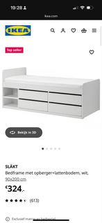 Ikea Släkt bedframe 90x200, Huis en Inrichting, Slaapkamer | Bedden, Ophalen, 90 cm, Eenpersoons, Wit