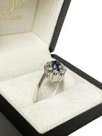 Witgouden Rozet Ring Saffier / Briljant Geslepen Diamant, Onbekend, Ophalen of Verzenden, Zo goed als nieuw, 17 tot 18