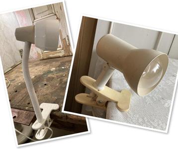 2x Brocante klemlampje - klembaar tafellampje - spotje beschikbaar voor biedingen