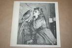 Antieke gravure - Meisje met papegaai - Circa 1875 !!, Ophalen of Verzenden