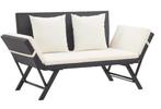 Tuinbank met kussens 176 cm poly rattan zwart, ., Nieuw, Ophalen of Verzenden, .