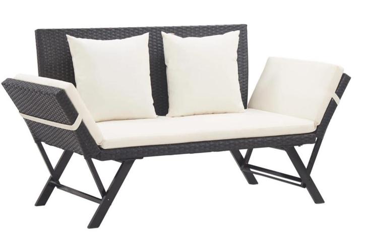 Tuinbank met kussens 176 cm poly rattan zwart, Tuin en Terras, Tuinmeubel-accessoires, Nieuw, Ophalen of Verzenden