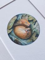 Muis winterslaap – print gesigneerd met passe-partout, Antiek en Kunst, Ophalen of Verzenden