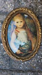 Oud retro schilderijtje goud kleurige rand met bol glas, Antiek en Kunst, Curiosa en Brocante, Ophalen of Verzenden