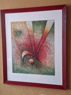 B. Long abstract schilderij met rode lijst, Antiek en Kunst, Kunst | Schilderijen | Abstract, Ophalen