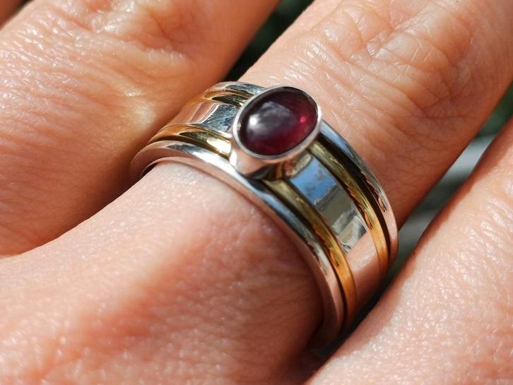 Vanoli 925 zilver draai spinner ring granaat maat 18, Sieraden, Tassen en Uiterlijk, Ringen, Nieuw, Dame, 17 tot 18, Rood, Zilver