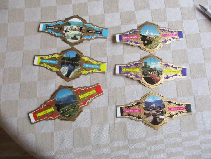 6 sigarenbandjes 6 sigaren bandjes Lugano fabriek nrs 19 24, Verzamelen, Rookartikelen, Aanstekers en Luciferdoosjes, Zo goed als nieuw