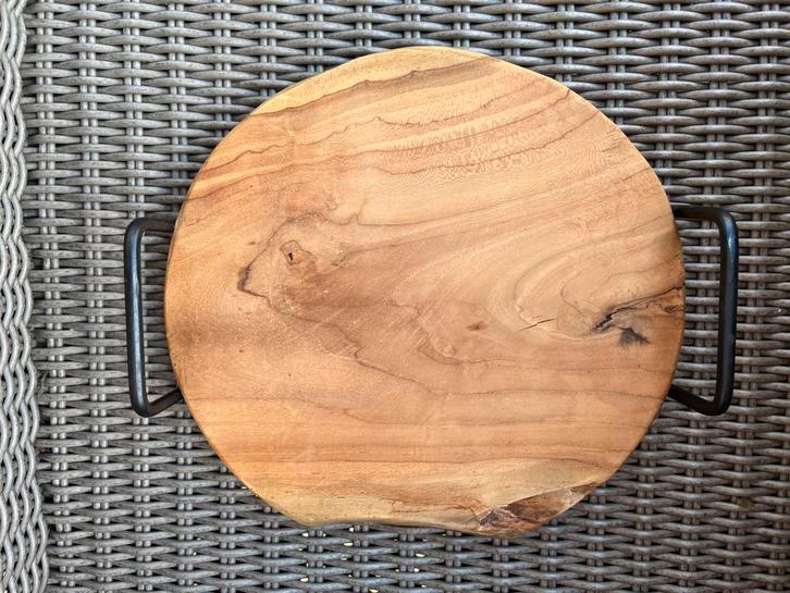 Teak Houten Serveerplank met Handvaten, Huis en Inrichting, Woonaccessoires | Dienbladen, Zo goed als nieuw, Hout, Rond, Verzenden