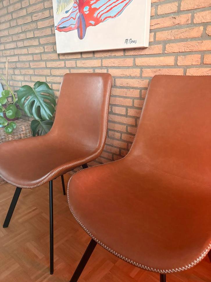4 bruine leren stoelen, Huis en Inrichting, Stoelen, Zo goed als nieuw, Vier, Bruin, Ophalen