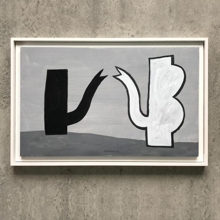 Klaas Gubbels SCHILDERIJ op hout 2012 grijs zwart wit, Antiek en Kunst, Kunst | Schilderijen | Modern, Ophalen