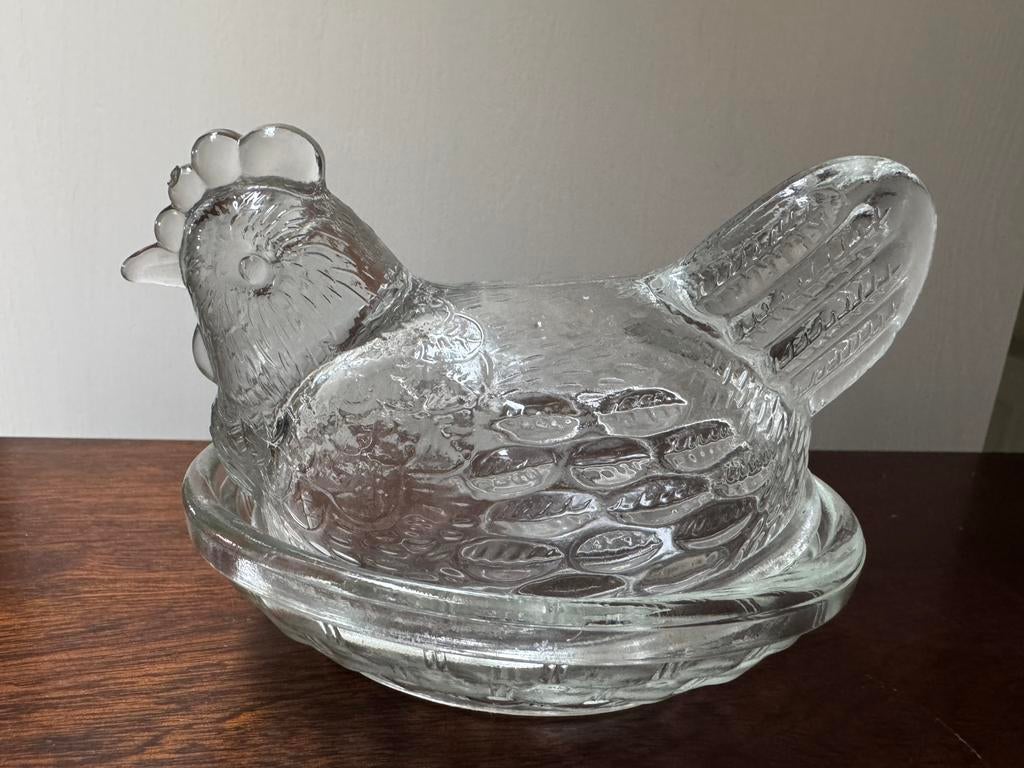 Vintage glazen schaaltje kip, Ophalen of Verzenden, Gebruikt