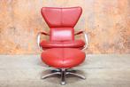 ZGANieuw! rode leren Leolux Formi design draaifauteuil +poef, Huis en Inrichting, Fauteuils, Leolux, Leolux, Design, 75 tot 100 cm