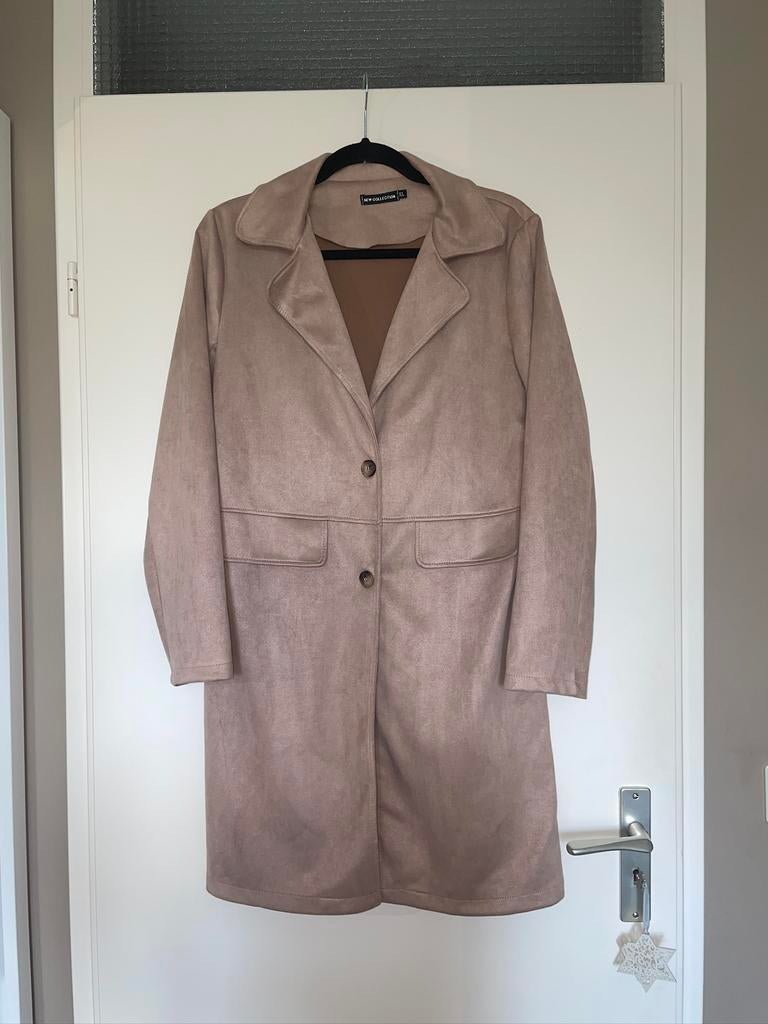 licht bruine suedine trench mantel jas blazer mt XL, Ophalen of Verzenden, Zo goed als nieuw, Maat 46/48 (XL) of groter, Bruin