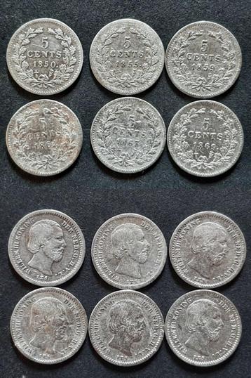 6 X 5 cent Willem III beschikbaar voor biedingen