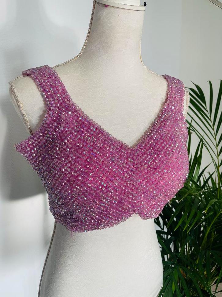 Kristallen kralen Blouse M/L, Kleding | Dames, Tops, Nieuw, Maat 38/40 (M), Roze, Zonder mouw, Verzenden