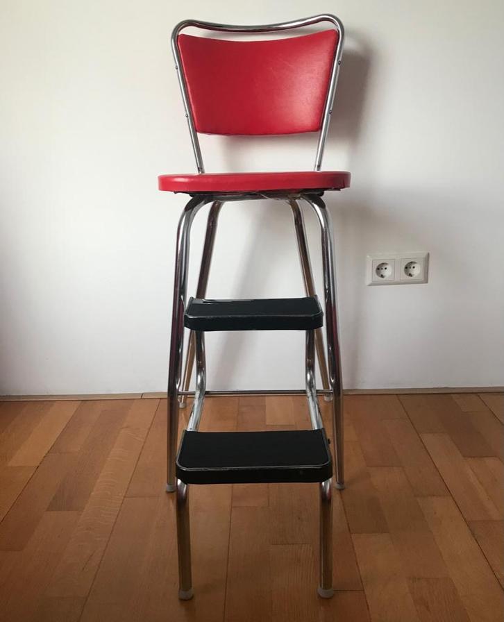 Keukentrap stoel - Rood Jaren 50 - Gilton Mfg, Patterson NJ, Verzamelen, Retro, Huis en Inrichting, Ophalen