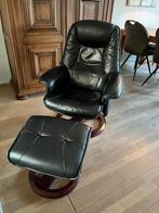 Zwart  leren draaistoel fauteuil., Huis en Inrichting, Fauteuils, Ophalen, Gebruikt, 50 tot 75 cm, Leer