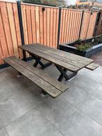 Houten tuintafel met 2 zitgedeeltes groot picknicktafel, Ophalen, Gebruikt, Rechthoekig, Hout