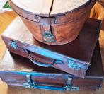 Luxe antieke leren verstelbare koffer, koperbeslag, 1910?, Ophalen of Verzenden