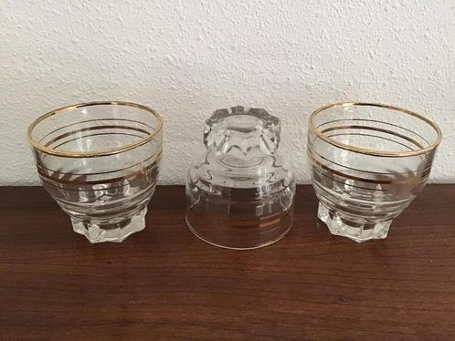 Brocante franse waterglazen met gouden randjes., Antiek en Kunst, Antiek | Glas en Kristal, Ophalen of Verzenden