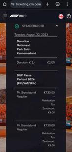 2 prachttickets (VR/ZA/ZO) GOLD Pit Grandstand, naast elkaar, Tickets en Kaartjes, Sport | Overige, Augustus