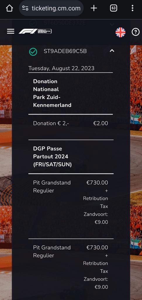 2 prachttickets (VR/ZA/ZO) GOLD Pit Grandstand, naast elkaar, Tickets en Kaartjes, Sport | Overige, Augustus