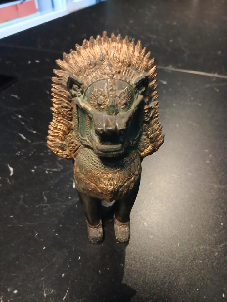 Antiek Bronzen Leeuw Foo Hond Beeld, Antiek en Kunst, Kunst | Beelden en Houtsnijwerken, Ophalen of Verzenden