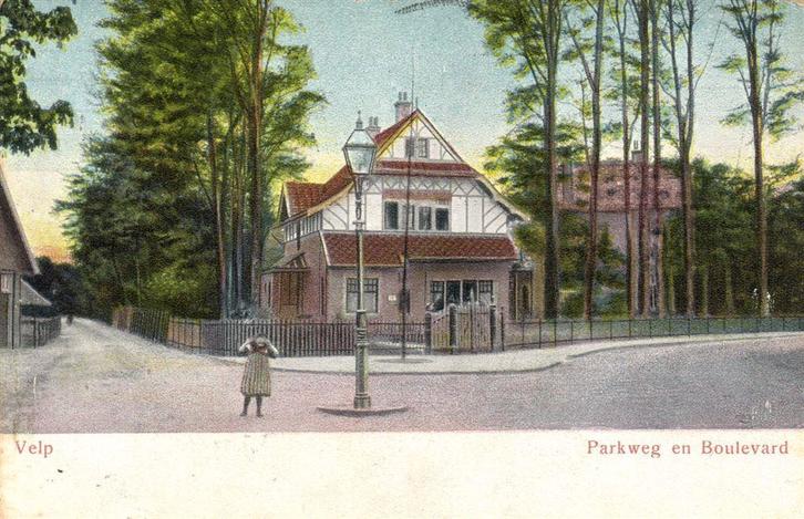 Velp - Parkweg en Boulevard - 1908 gelopen, Verzamelen, Ansichtkaarten | Nederland, Gelopen, Gelderland, Voor 1920, Ophalen of Verzenden